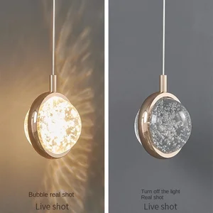 JACKSUN Bedside Luxury Mini K9 Crystal Bubble LED Pendant Light Finish Gold Teardrop Shaped Adjustable Hanging Lights Dimmable