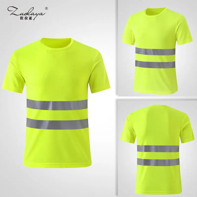 Reflective Road Safety Short Sleeve Breathable Workwear Plain T Shirt Wholesale Work Clothing Green T Shirts