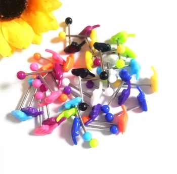 Cheaper Mix Style 1.6X16X5/7mm Neno Candy Color Solid Acrylic Finger Tongue Ring Barbell wholesale piercing jewelry