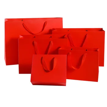 Wholesale Red Gift Bags Custom Logo with Drawstring Handle, Customizable Shopping Paper Bags for Boutiqu with Your Own Logo