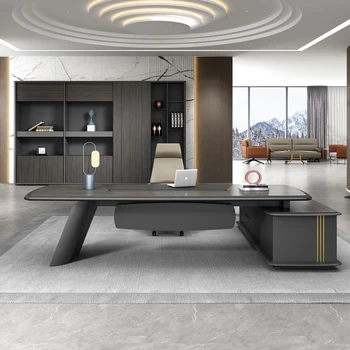 High Level China Office Furniture L Shaped Large Office Table Gray Wooden Luxury CEO Office Executive Desk