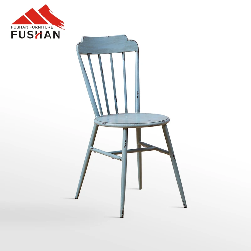 New Design Stackable Cafe Bistro Metal Frame Chair Coffee Shop Restaurant Chair Blue Color Vintage Design Metal Dining Chair