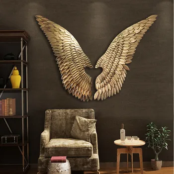 wall decoration metal wall arts 3D angle wings industrial punk style background decorations for bar