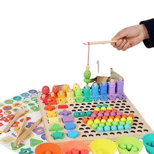 Preschool Educational Count Numbers Digital Shape Matching Math Board Toys Wooden Clip Beads Toy