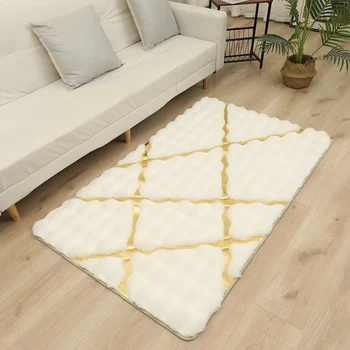 Geometric Plush Area Black Gold Rug Black Gold Fluffy Living Room Rug