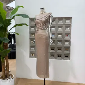 Bettergirl 2026 Fashion Slim Diamond Long Brown Women Dress Glitter Attractive Long Birthday Party Evening Dress