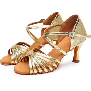 Latin Dance Shoes for Women Girls Ladies Ballroom Modern Tango Dancing Shoes Salsa Practice Training Sandals Silver Shoes