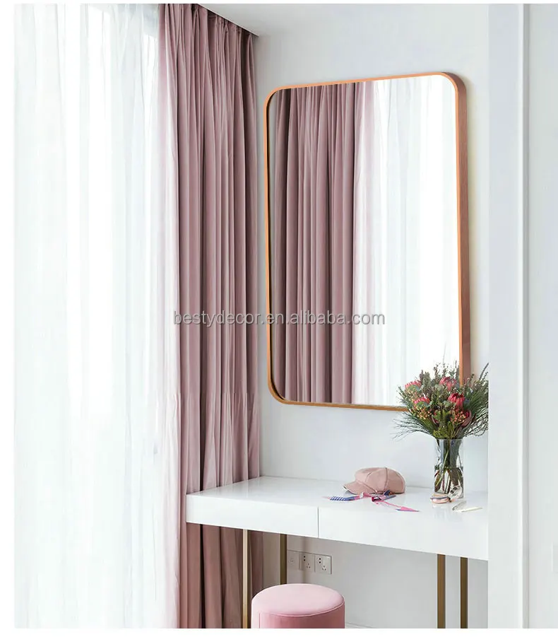 Luxury Full Length Mirror Decorative Rectangle Wall Gold Aluminum Alloy