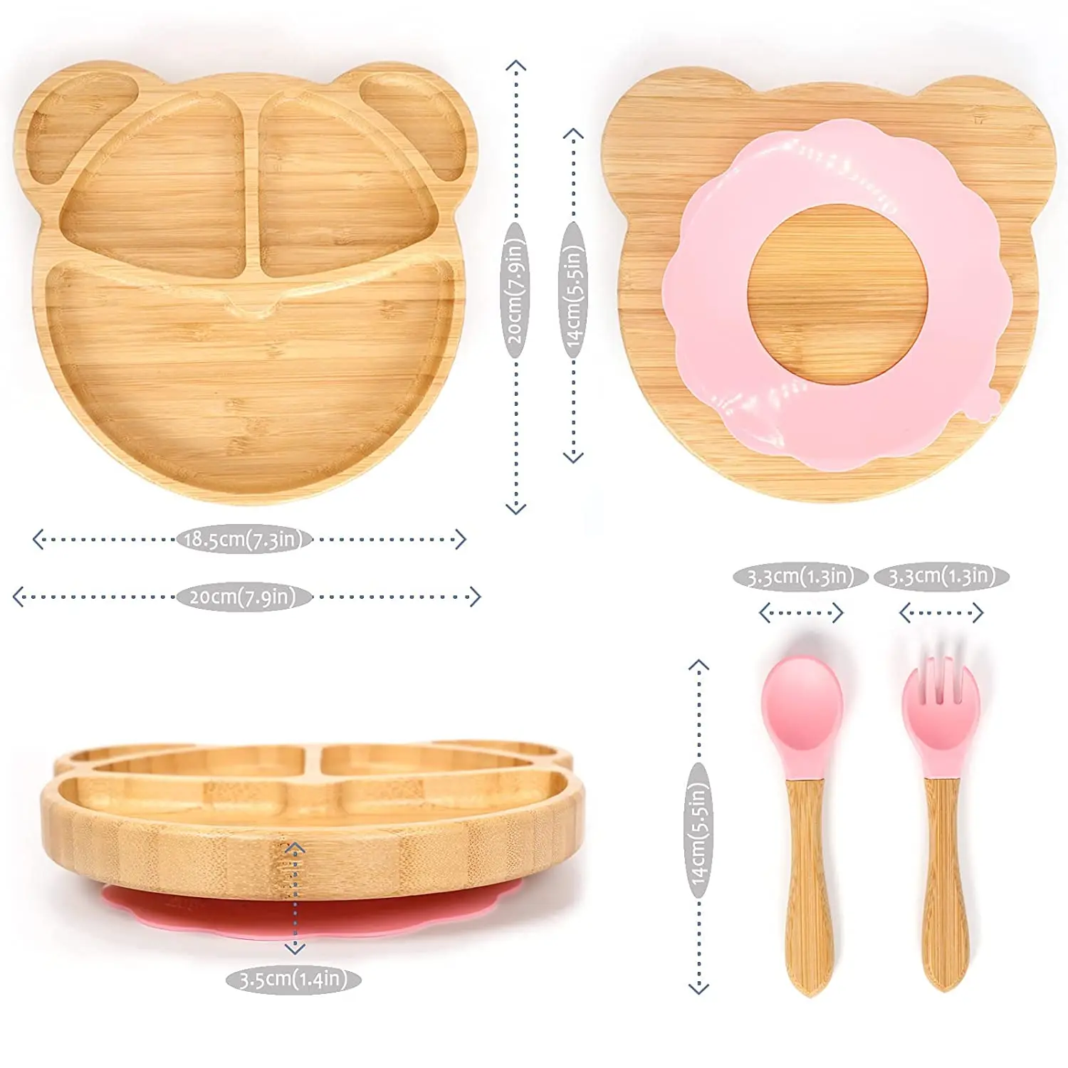 Babi Feeding Set Bamboo Bear Animal Silicone Suction Baby Plate Bamboo
