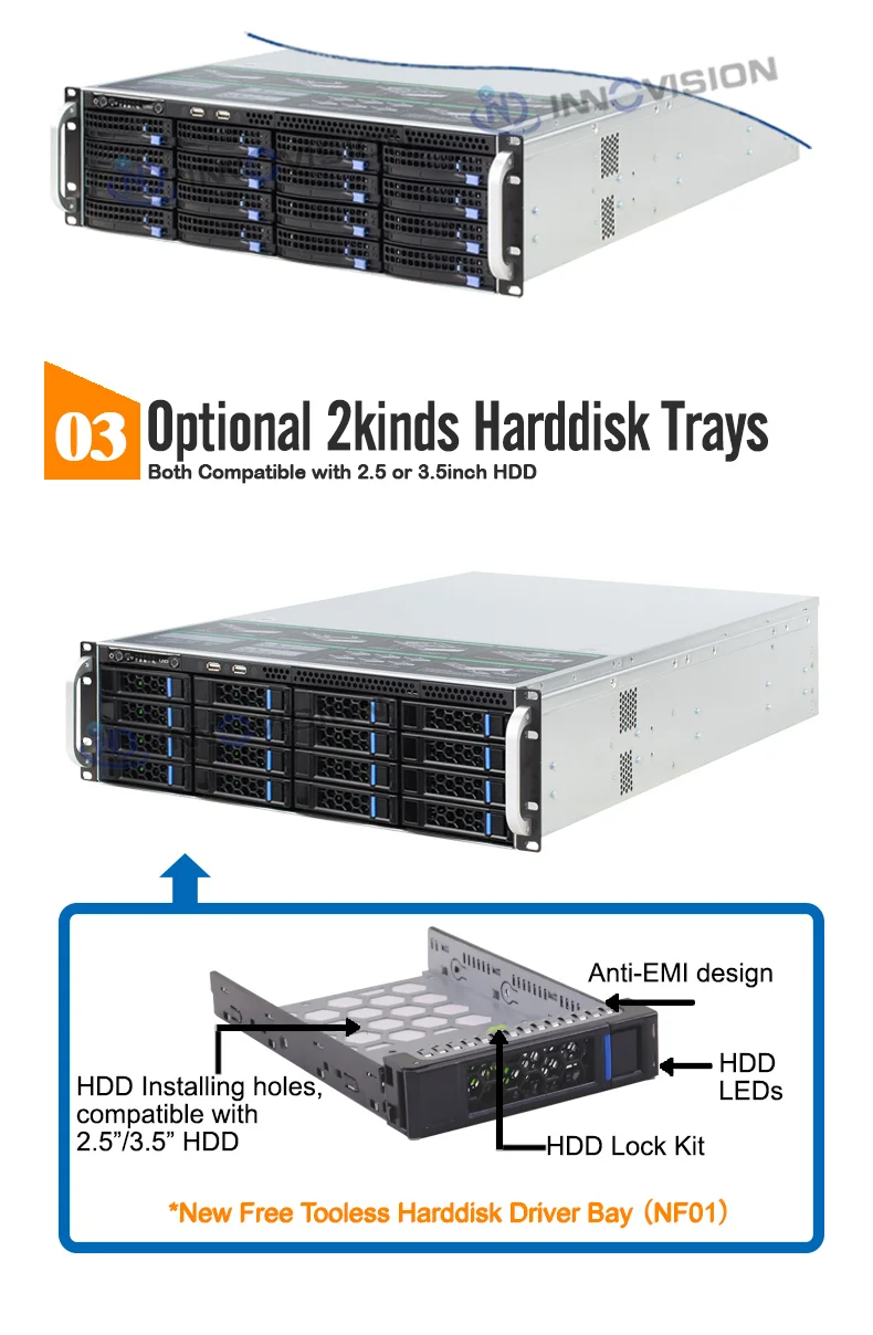 3U 16bays NAS Storage Server Chassis with Hotswap HDD Bays