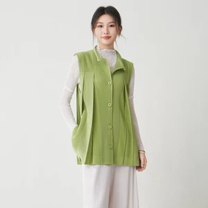 2025 New Style Miyake Pleated Jacket High Quality Loose Single-breasted Vest Top Polyester Fabric