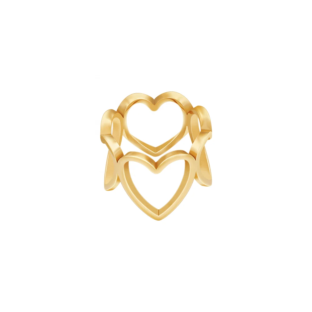 Latest 18K Gold Plated Stainless Steel Jewelry Geometric Hollow Heart Ring For Women Accessories Ring R234203