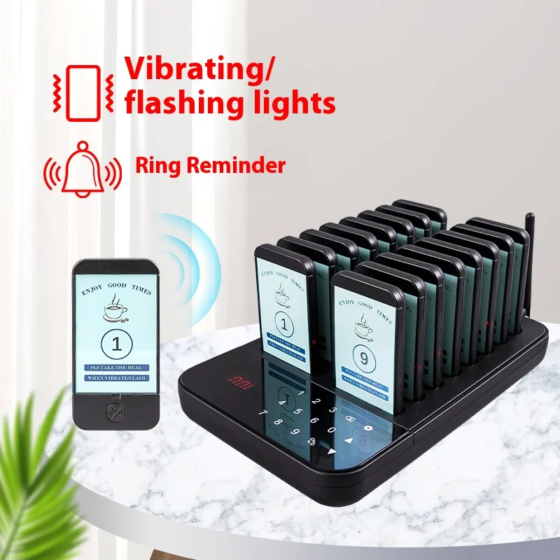 The Buzzer for Customers and Waiters in Restaurants and Cafes Vibrates, and the Unmanned Unlimited Calling System Pager Is Used