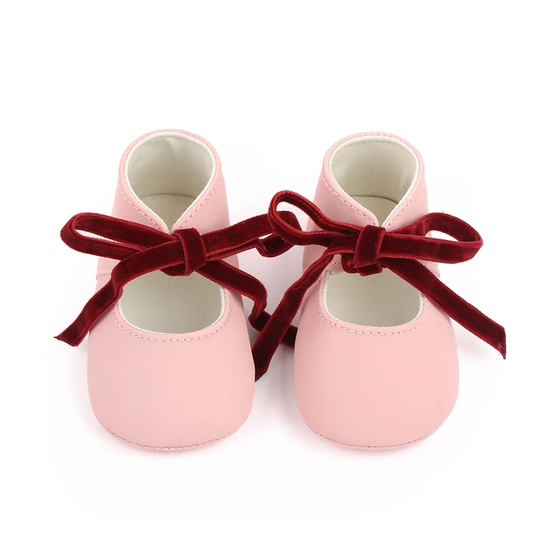 product korean baby hollow velvet bow front lace up walking shoes soft soled suede princess shoes for baby girls-3