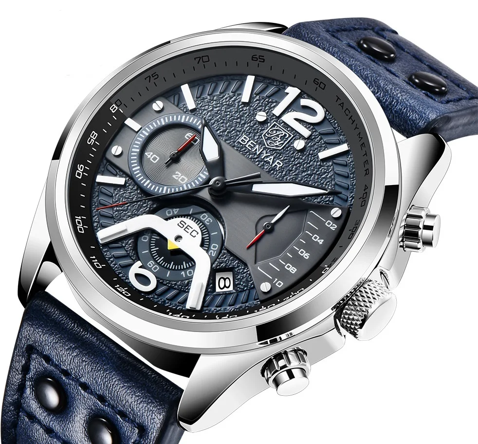 5171 BENYAR 2021 nouveau luxe hommes montres à Quartz étanche Sport  chronographe montre haut nouveau cuir cadeau montre horloge