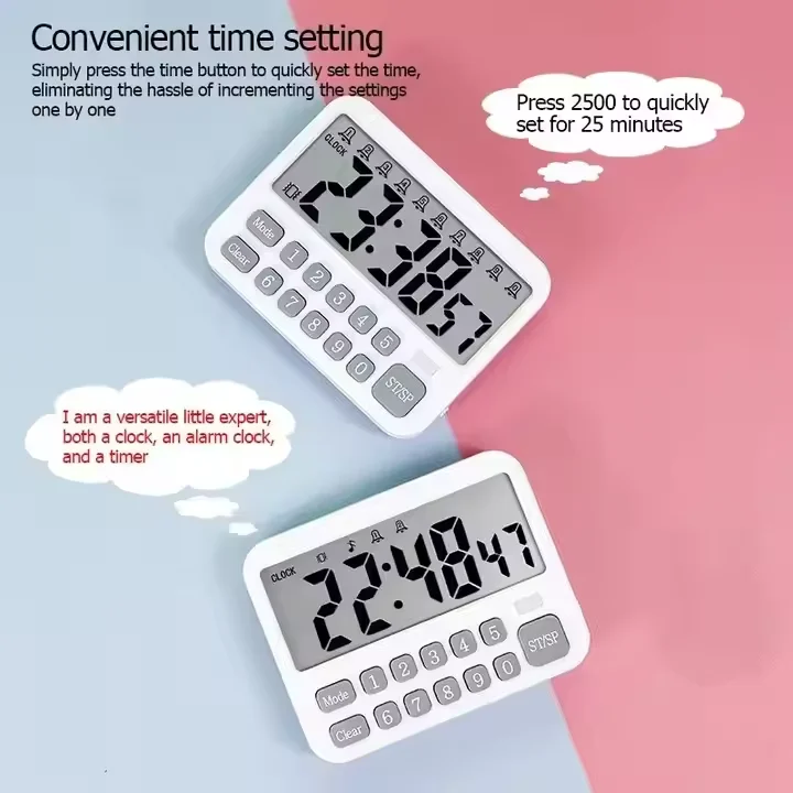 Large Display Countdown/Up Timer Three-speed Sound Adjustable 10 Sets of Electronic Time Reminder Kitchen