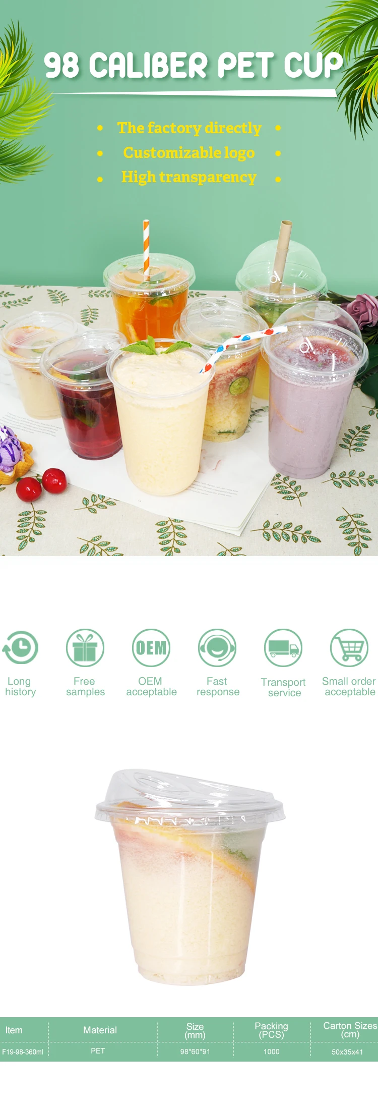 Iced Coffee Pet Boba Bubble Tea Plastic Cups Custom Juice Cold Drink