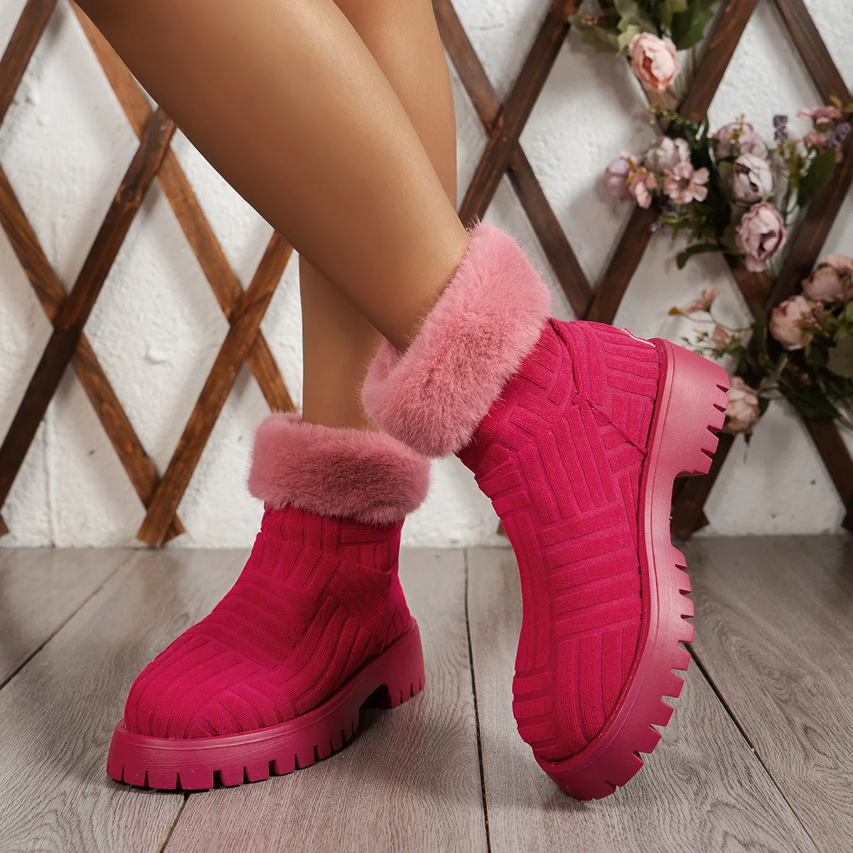 2025 Style Waterproof European Winter Boots for Women Fall Shoes PU Cloth Rubber Ankle Flat Zip Fashion Platform Autumn Summer