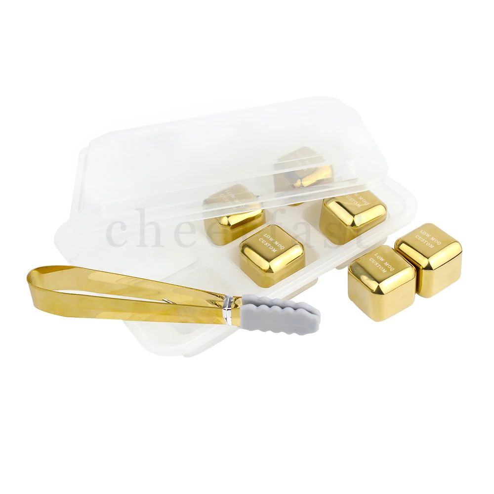 Small Order Gold Stainless Steel  Ice Cube Solid Non Melting Ice Cubes Reusable Stainless Ice Cubes Whiskey Stone