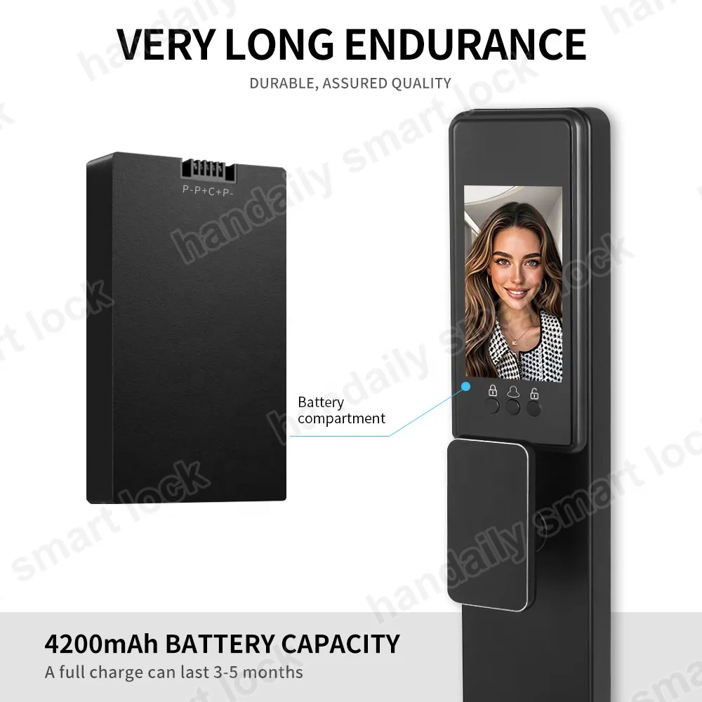 Pabrikang 3D Face Recognition na Tuya WIFI Smart Door Lock na may Camera at Fingerprint Video Intercom, Seguridad na Pinto na may Materyales na CNC L002 CNC