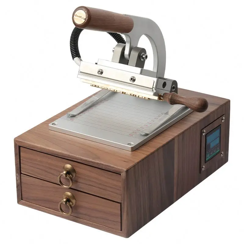 TEBAK Automatic Clothing Leather Tags Label Embossing Cutting Machine Hot Press Leather Stamping Machine