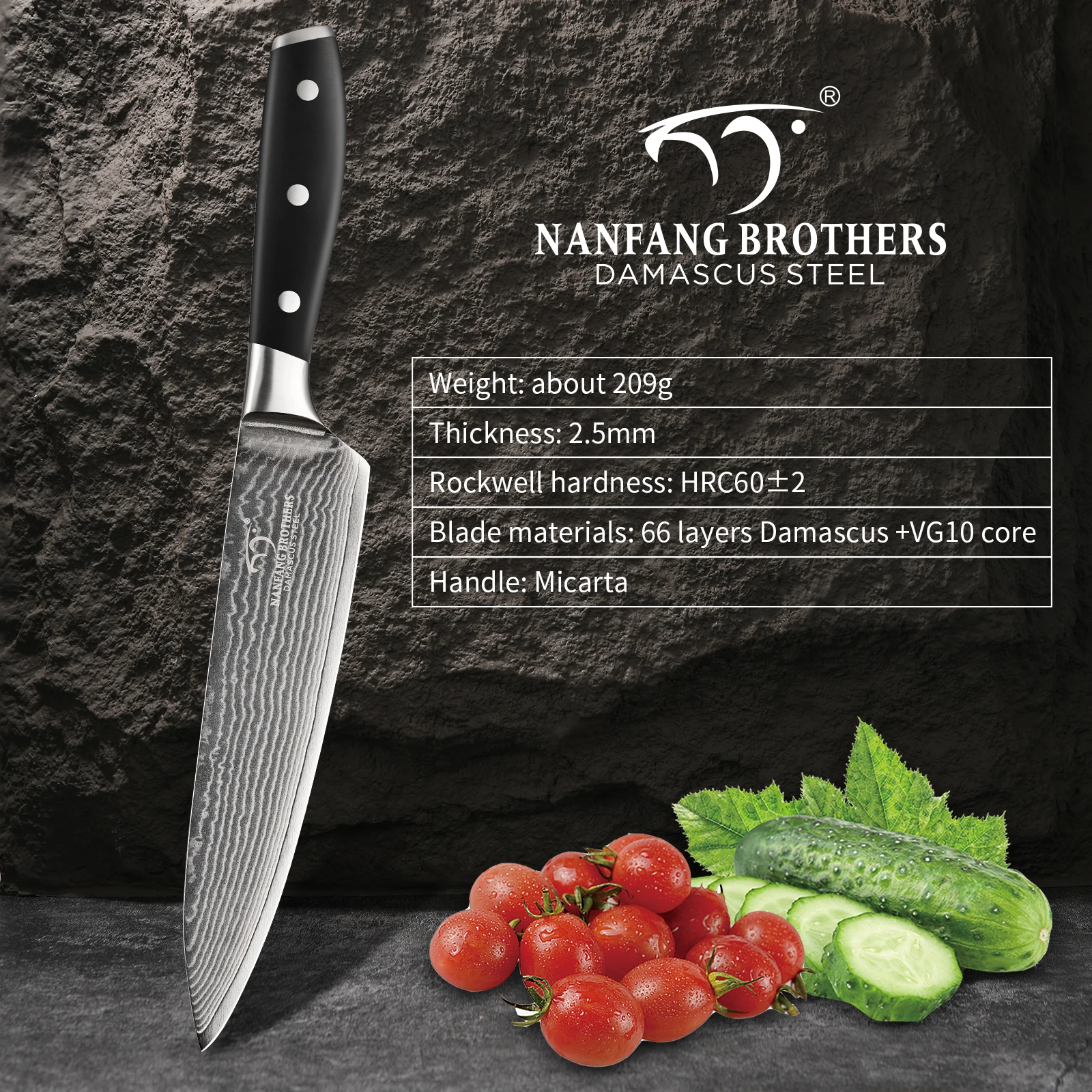 Premium 8 Inch Damascus Steel Chef Knife - Sashimi Knife with ABS Handle and Gift Box