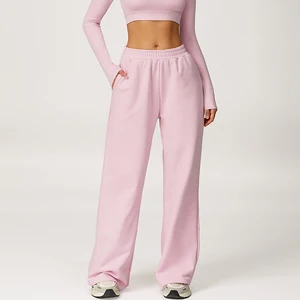 Women's Loose Straight Leg Sweatpants High Waist Warm Sports Pants With Side Pockets Casual Wear Spring Autumn Leggings