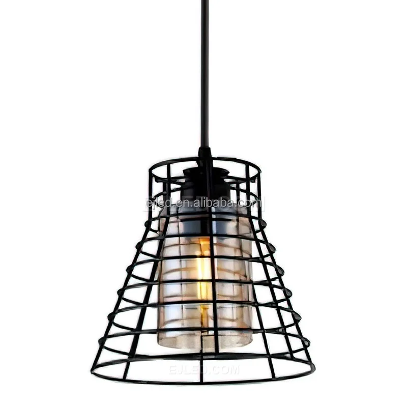 Modern Chandelier Black Pendant Lights With Clear Glass Shade Iron