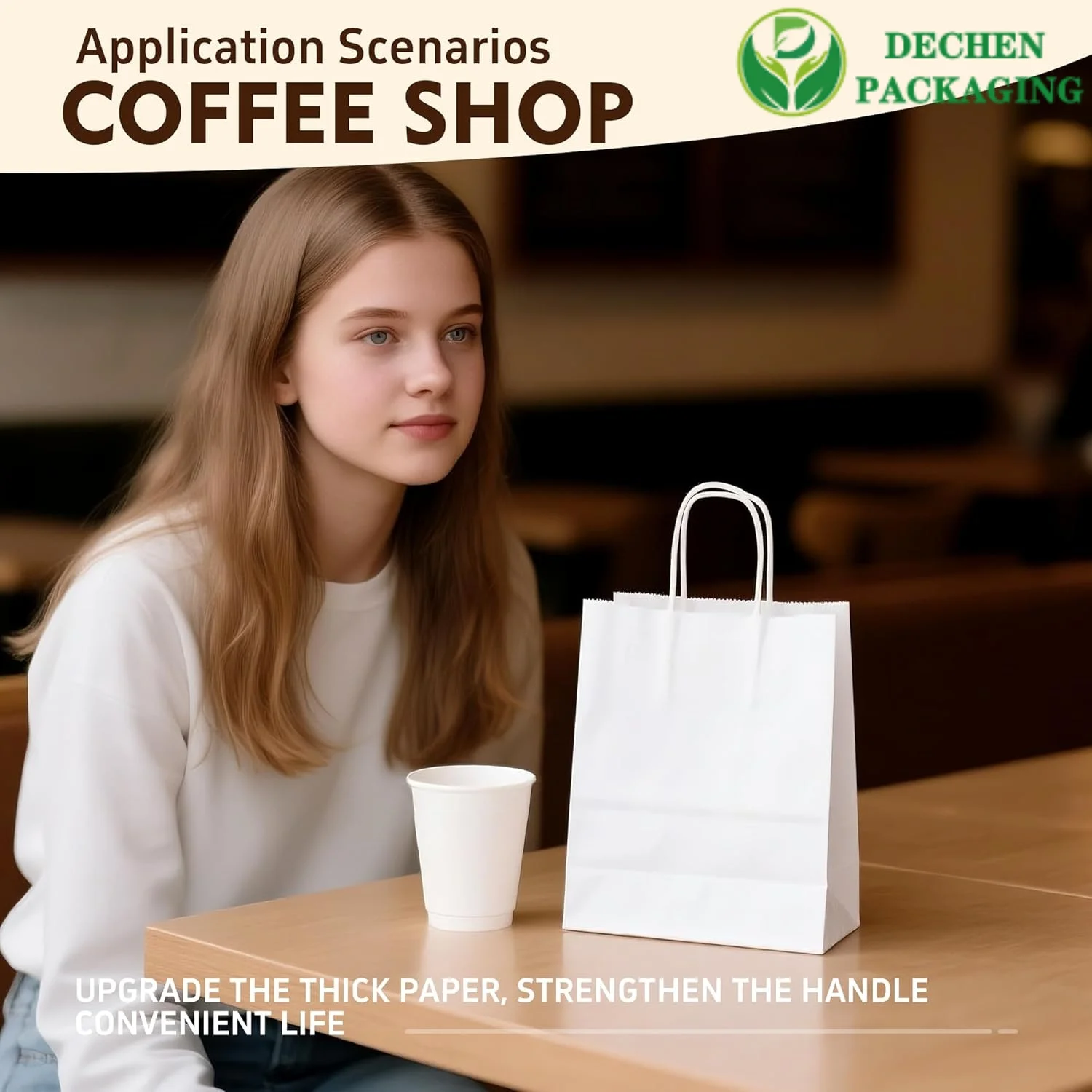 Bolsas de compras de papel kraft impreso marrón con asas