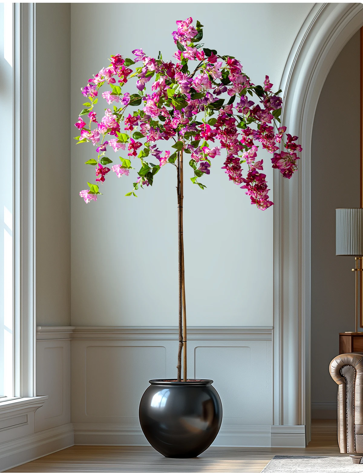 Natural Style Home Office Decor Artificial Bougainvillea PVC Green Plastic Pot Real Touch Leaves Artificial 180cm Fabric Wedding factory