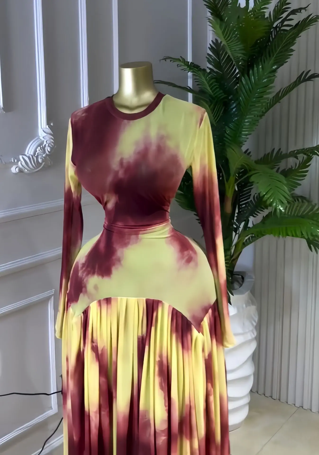tie dye evening dress Glam Tie-Dye Gown - Watercolor Tie-Dye Maxi - Slit Leg Maxi Dress