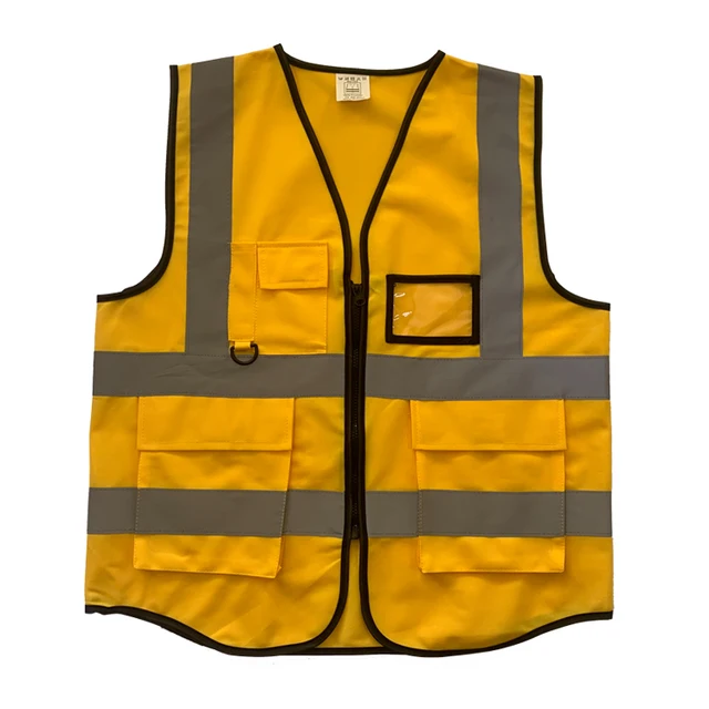 High Visibility Tricot Safety Cheap Reflector Jacket Reflective Vest with Pockets and Zipper Railway Yellow Color