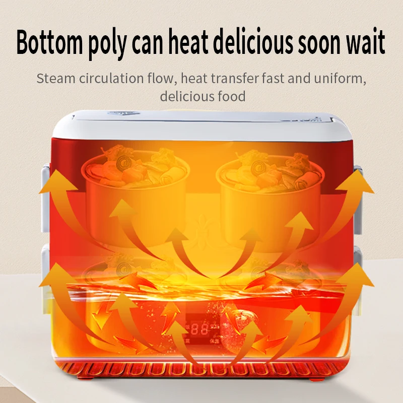 2.4L Timed Cooking Lunch Box Multifunctional Lunch Box, Stainless Steel Portable Fast Heating Lunch Box Electric Lunch Box