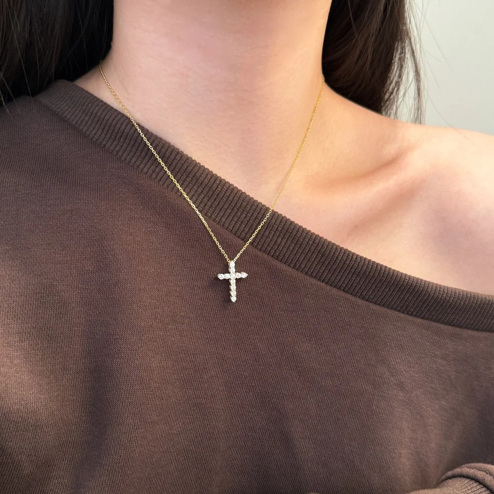 KAKODIY Classic Design Exquisite Fashion 925 Sterling Silver Chain Buckle Dazzling 5A Zirconia Cross Pendant Necklace for Women detail 4