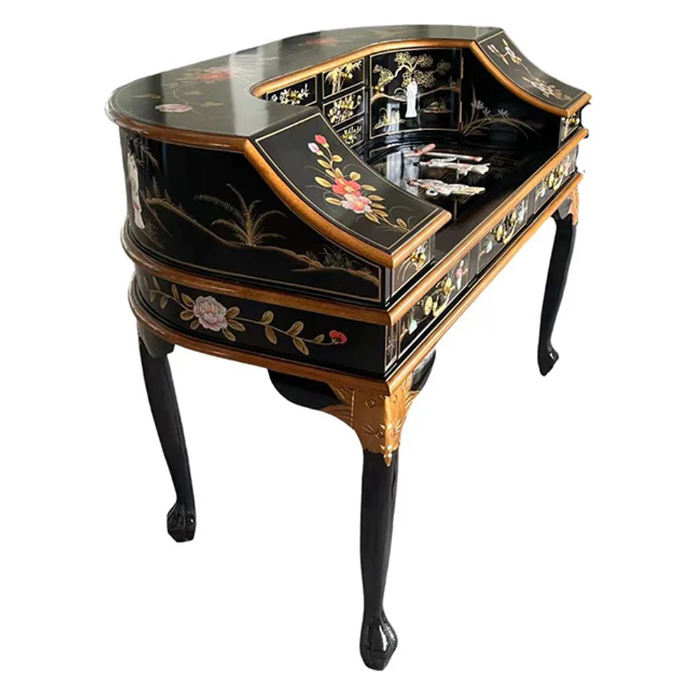 Solid Wood Makeup Table Vanities Set Multiple Drawers Gold Silver Foil Painted Flower Bird Design Includes Bedroom Apartment