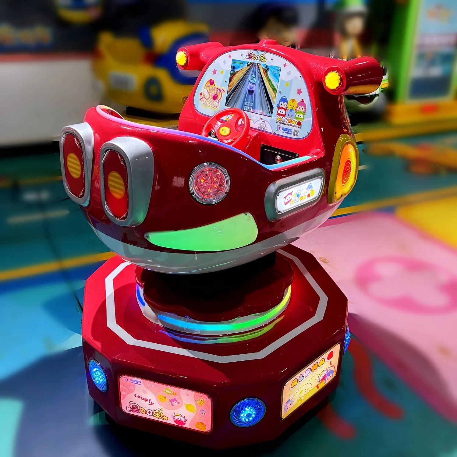 Cartoon Alpha Q IP Coin Operated Playstation Amusement Portable Swing Ride Music Kiddie Ride Game Machine for Worldwide