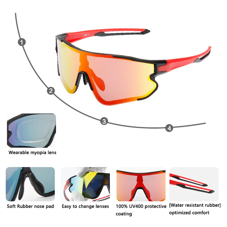 Custom Logo Uv400 Polarized Tr90 Cricket Bike Baseball Cycling Glasses
