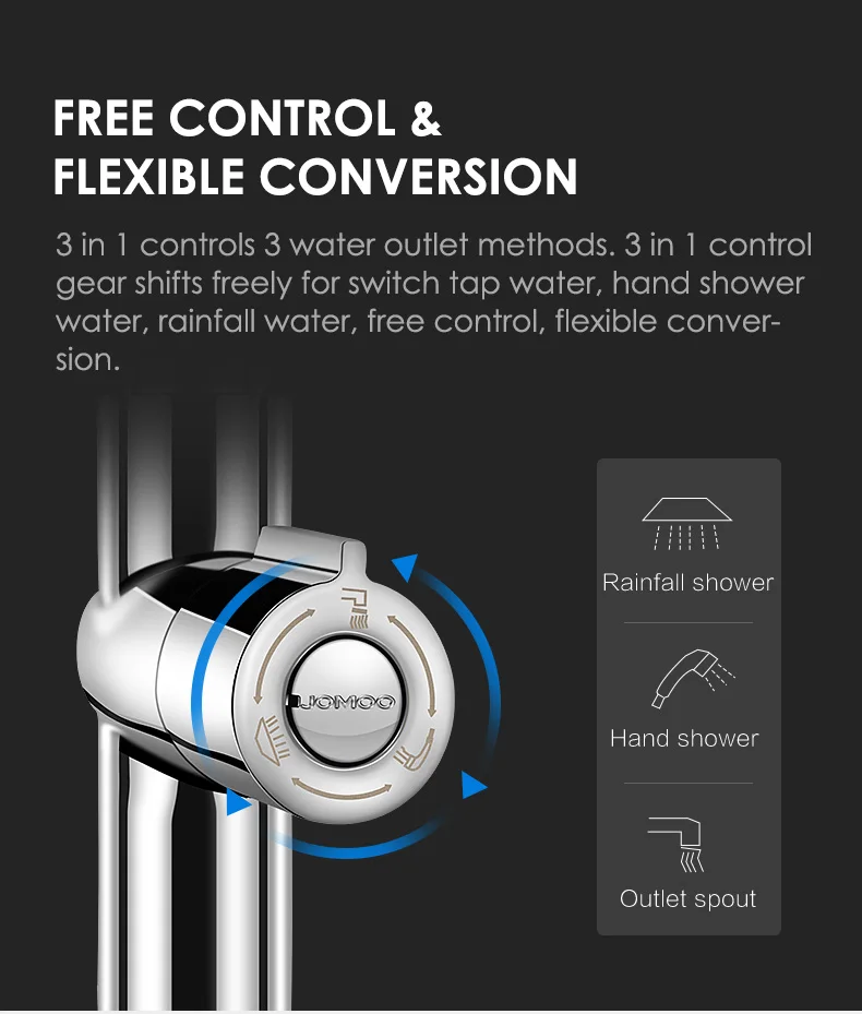 Jomoo Threeways Chrome Shower Set High Pressure Silicone Shower Mixer Faucet Combo Bathroom