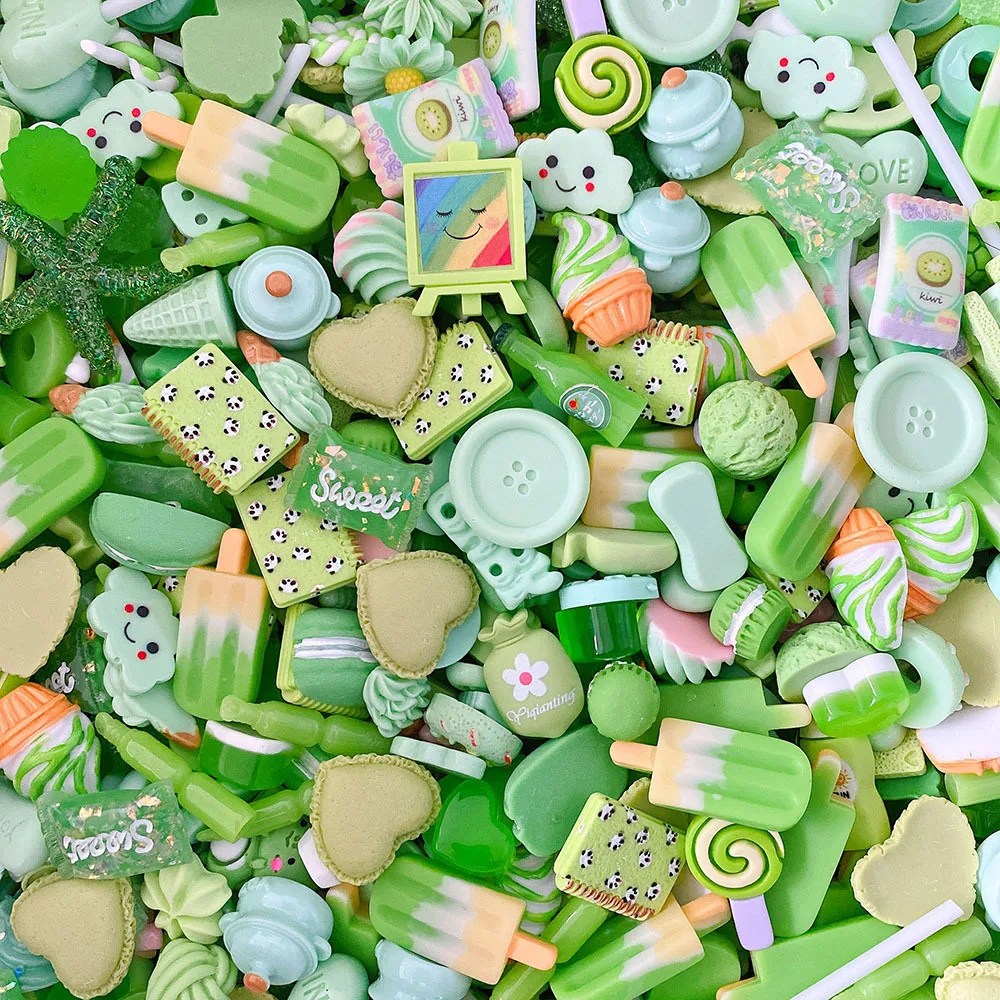 BULK Super Kawaii Green Pastel Charms for Slime, Green Assorted Cabochon  Mix, Kawaii Fake Candy Food Deco Resin Cabochons Lot