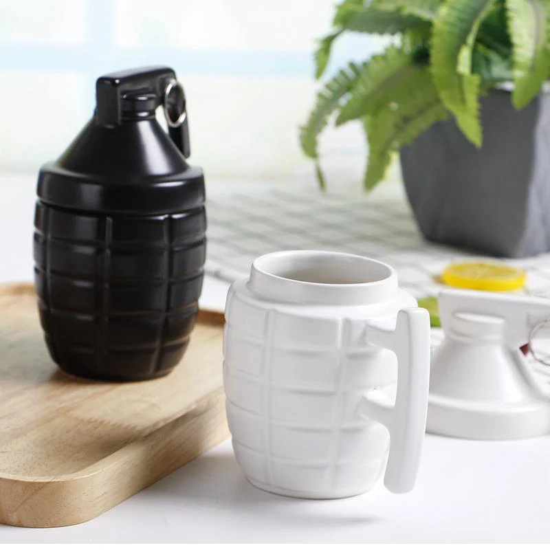 Wholesale Personalized Creative Frag Grenade Coffee Mug Hand Grenade Shape  Ceramic Cup Mug With Lid Custom Logo