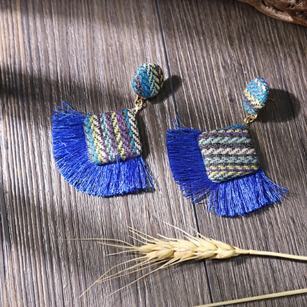 Silky Thread Fringe Tassel Dangle Drop Earrings. Bohemian Tassel Earrings. outlets Cobalt Blue Tassel Earrings. Fan Shape Statement Earrings.