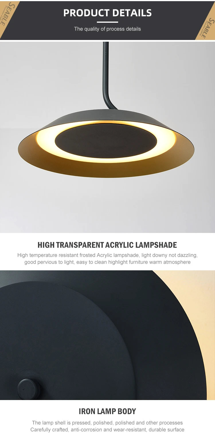 Hot Sale Decoration Ash Black Matte Gold Living Room Dining Room Acrylic Indoor LED Modern Pendant Light