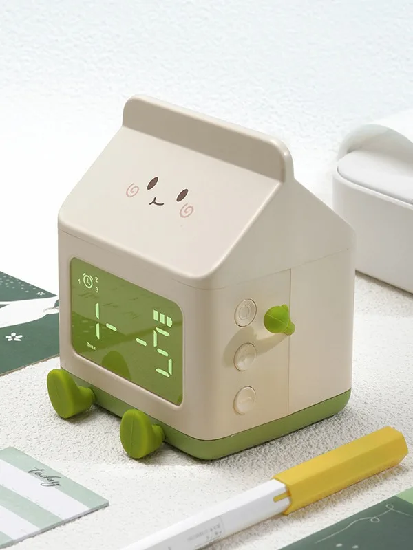 Cartoon Creative Milk Box Alarm Clock Multifunctional Student Dedicated