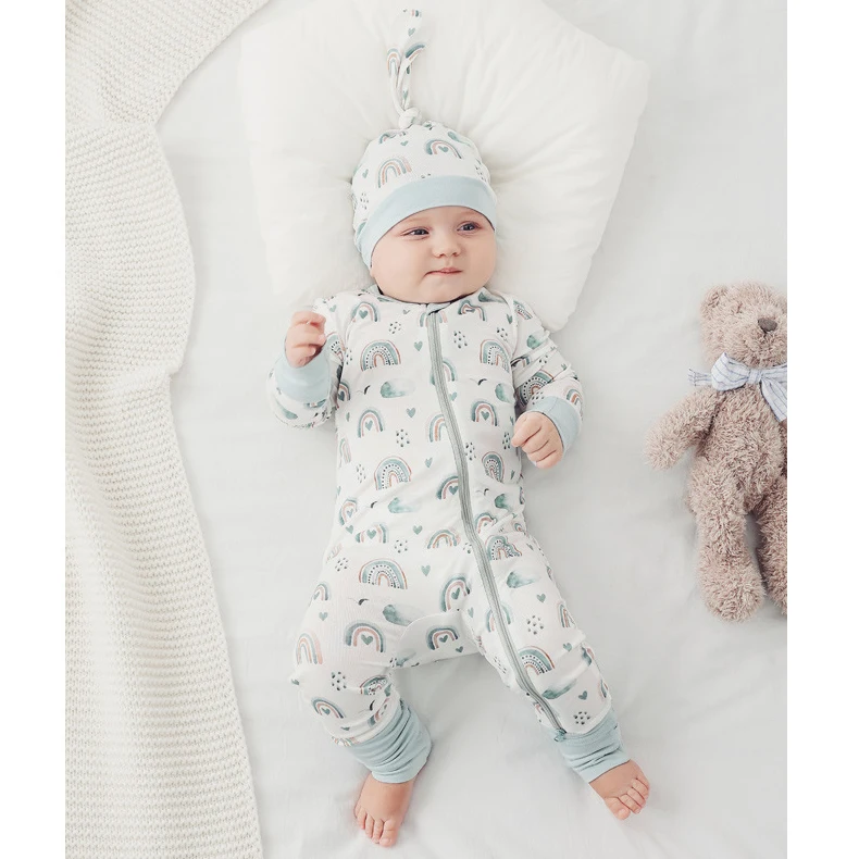 Factory Oem Fold Over Cuff Baby Pajamas Onesie Bamboo 2way Zipper