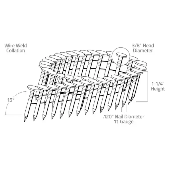 National Nail 7.2K Roof Nails – 1-3/4 Inch, .120 Shank, Fits 15-Degree Coil Nailers