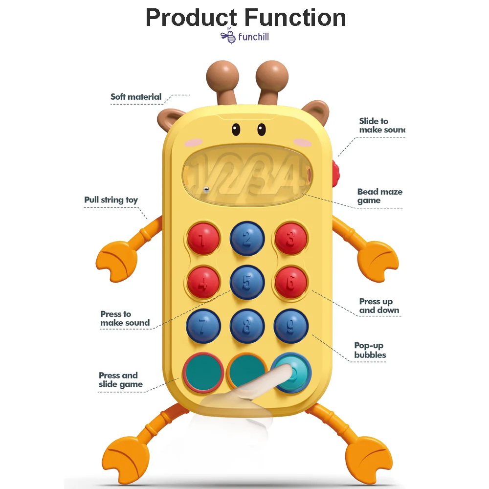 Education Toy Funny Press Game Silicone Sensory Baby Teether String Pull Number Cognition Quick Push Stress Relief Toys for Kids