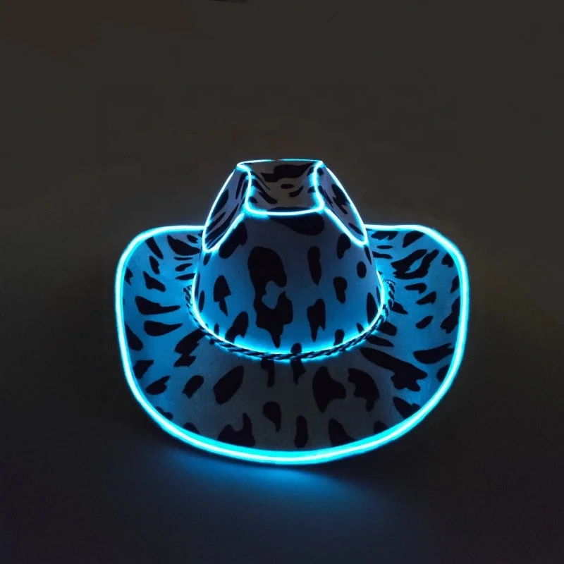 Neon Led Light Up Cowboy Hat Fun Cow Print Hat Unisex Black And White