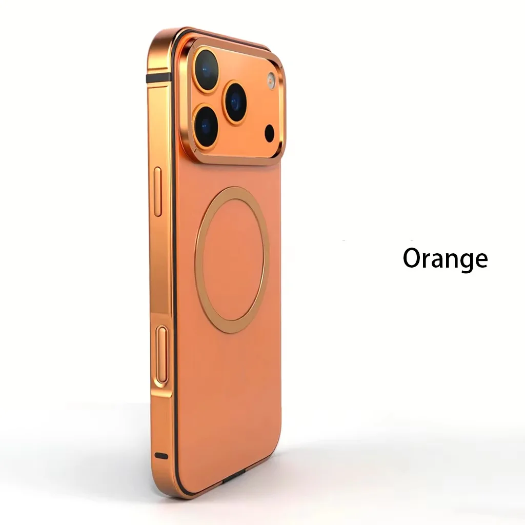 product magnetic titanium charging case for iphone 17 pro max stainless steel bumper shockproof mobile phone cover for iphone16 pro max-7