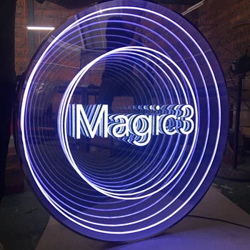 High Quality Acrylic Salon Led Sign Board Logo Custom Wall Mounted Abyss Mirror 3D Logo Circle Name Plate Business Sign