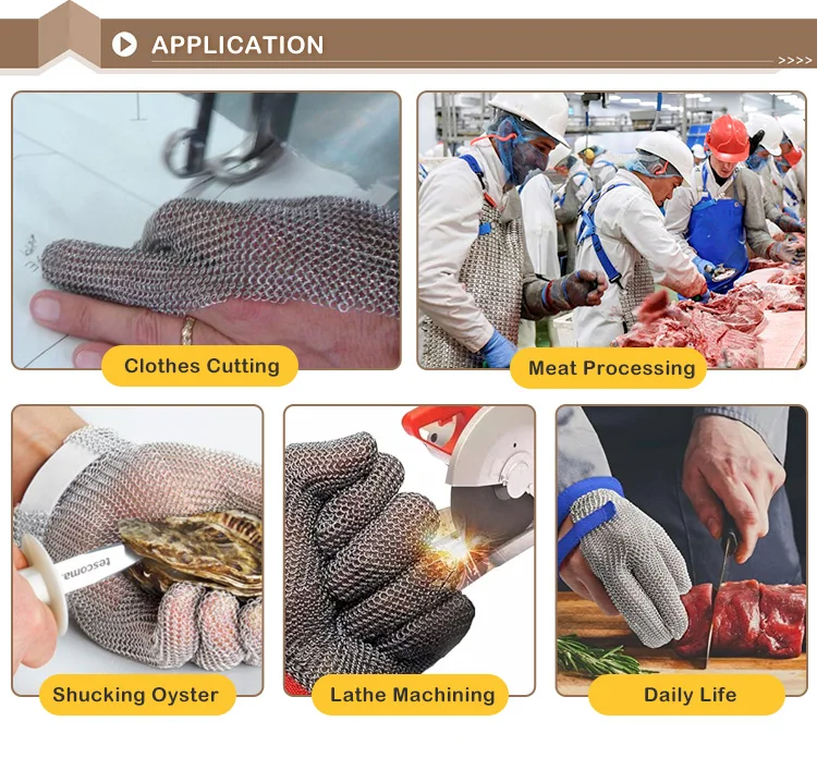 Safety Work Chainmail Anti Cut Resistant Stainless Steel Metal Mesh Gloves Butcher Chain Mail